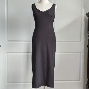 Reformation Dress Braun Bodycon Fitted Scoop Neck Sleeveless Midi Black L NWT